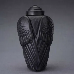 Angel Wings Sculpture Ceramic Cremation Urn in Black