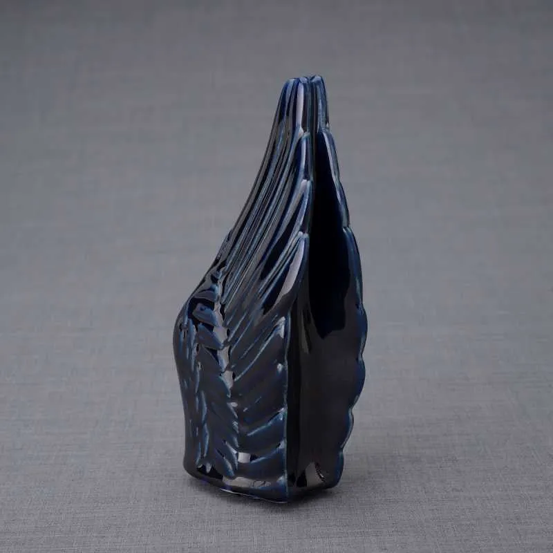 Angel Wings Sculpture Ceramic Cremation Urn in Cobalt Blue - Small Sharing Keepsake Urn