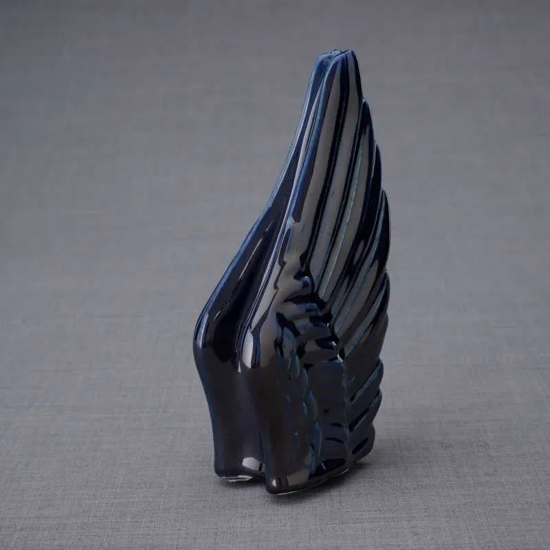Angel Wings Sculpture Ceramic Cremation Urn in Cobalt Blue - Small Sharing Keepsake Urn