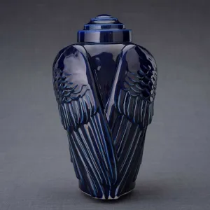 Angel Wings Sculpture Ceramic Cremation Urn in Cobalt Blue