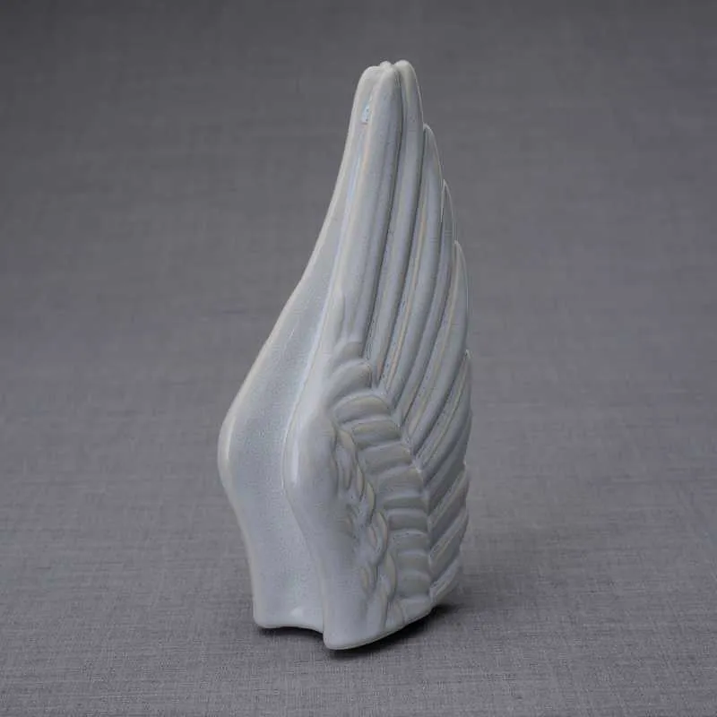 Angel Wings Sculpture Ceramic Cremation Urn in Grey Melange - Small Sharing Keepsake Urn