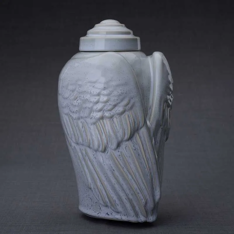 Angel Wings Sculpture Ceramic Cremation Urn in Grey Melange