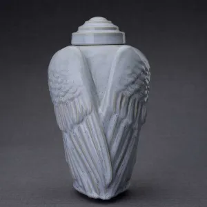Angel Wings Sculpture Ceramic Cremation Urn in Grey Melange