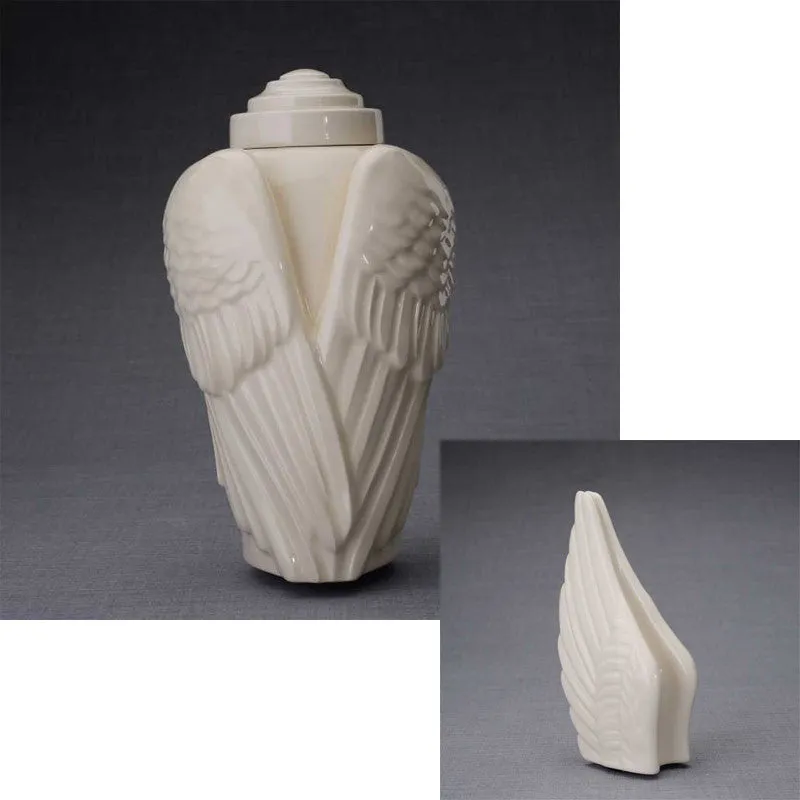 Angel Wings Sculpture Ceramic Cremation Urn in Transparent