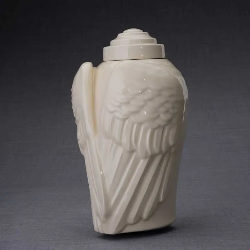 Angel Wings Sculpture Ceramic Cremation Urn in Transparent