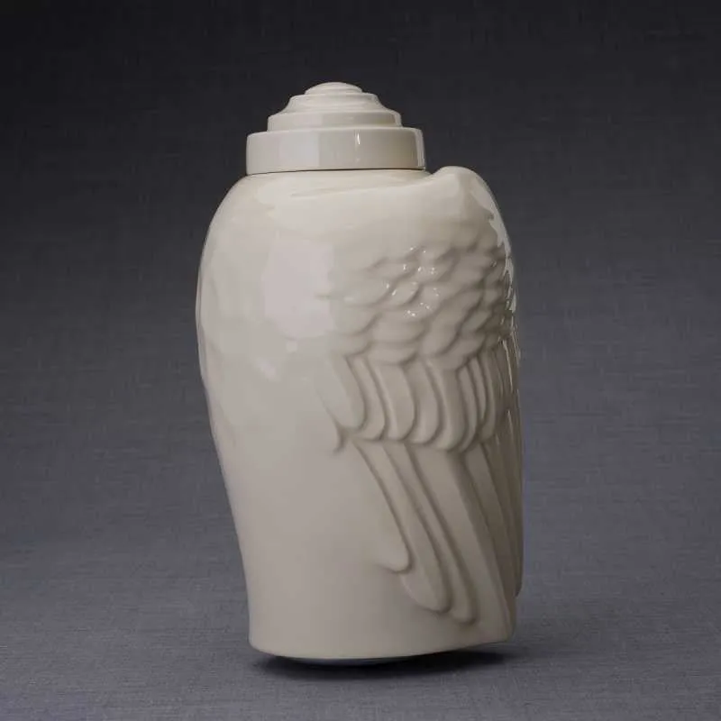 Angel Wings Sculpture Ceramic Cremation Urn in Transparent