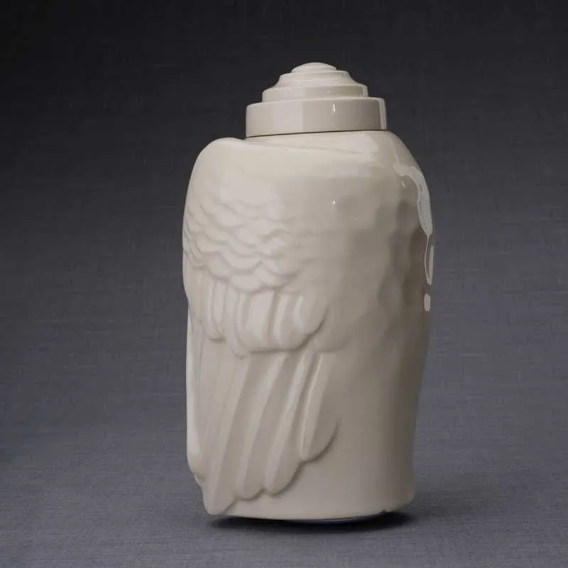 Angel Wings Sculpture Ceramic Cremation Urn in Transparent