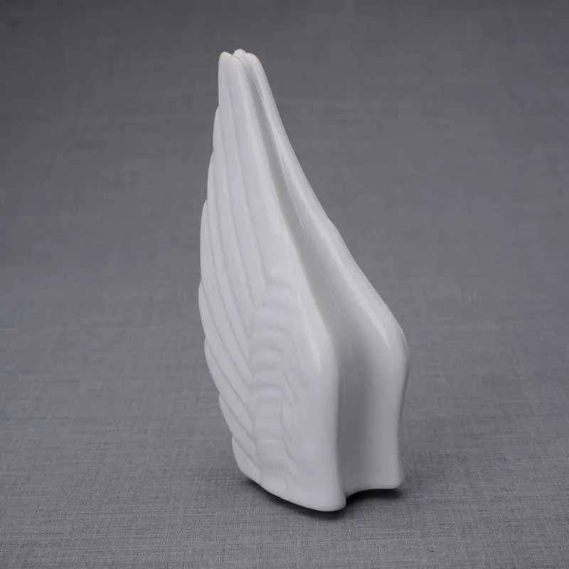 Angel Wings Sculpture Ceramic Cremation Urn in White - Small Sharing Keepsake Urn