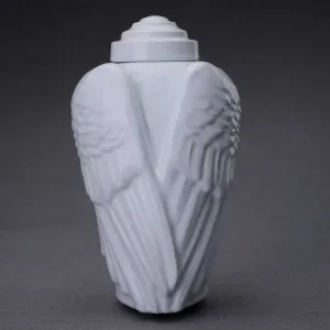 Angel Wings Sculpture Ceramic Cremation Urn in White