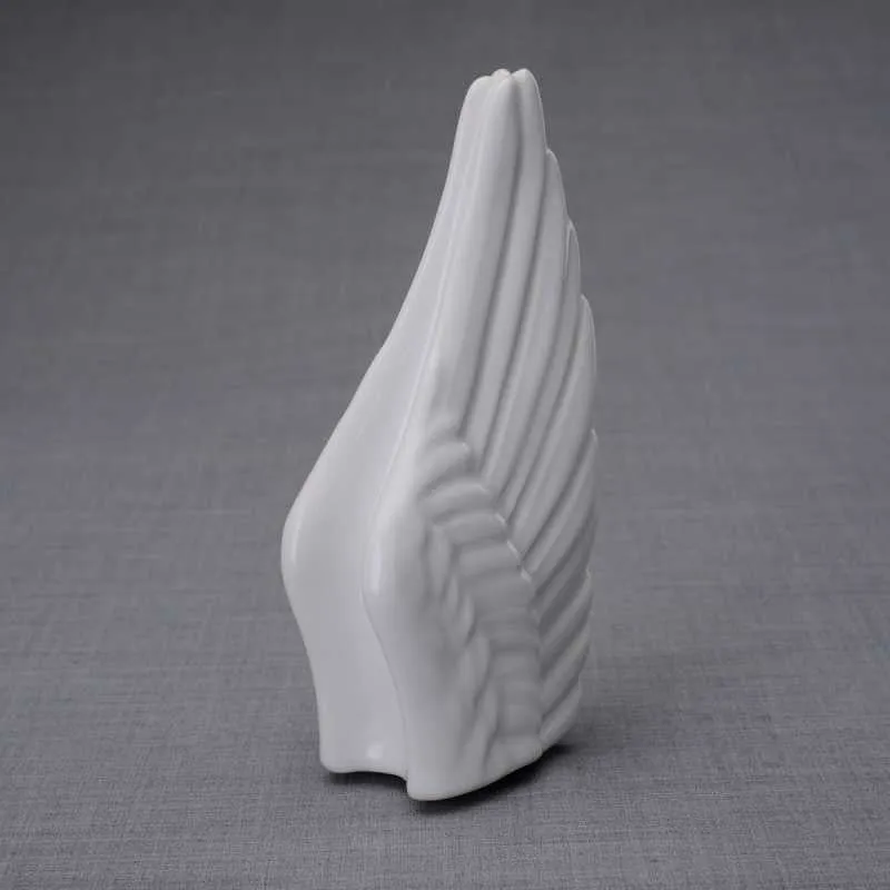 Angel Wings Sculpture Ceramic Cremation Urn in White