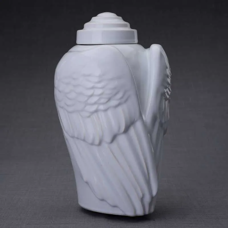 Angel Wings Sculpture Ceramic Cremation Urn in White