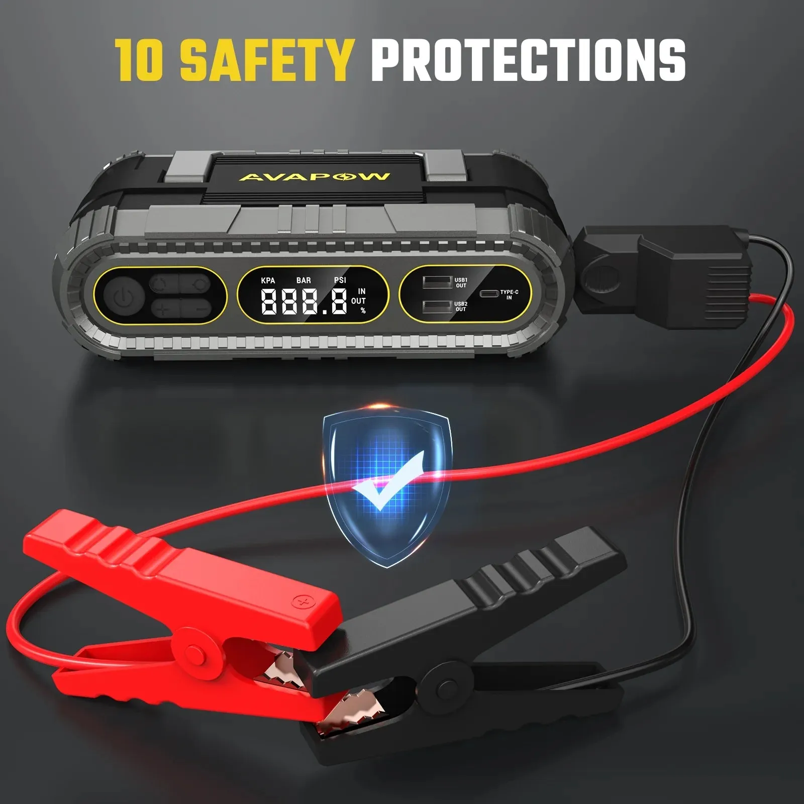 Avapow T09B Tire Inflator 150PSI Car Air Pump & Jump Starter