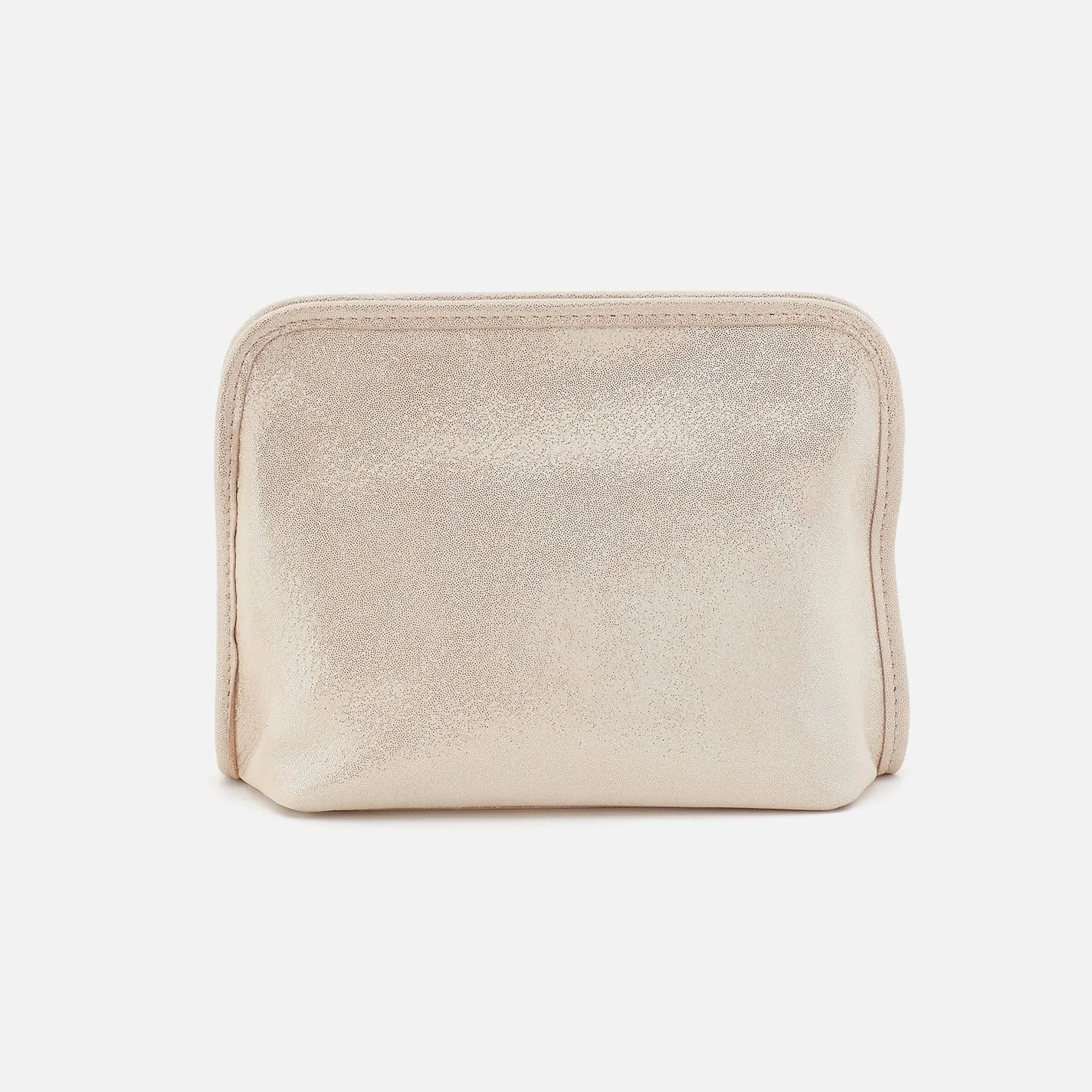 Beauty Cosmetic Pouch In Metallic Leather - Sand Shimmer