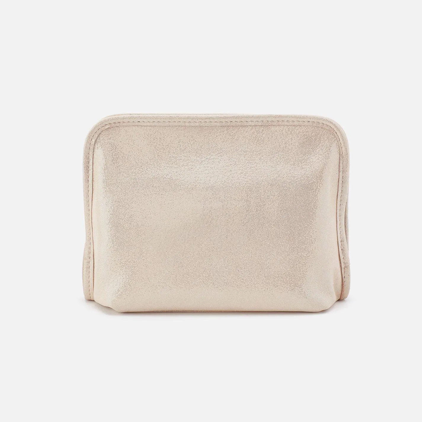 Beauty Cosmetic Pouch In Metallic Leather - Sand Shimmer