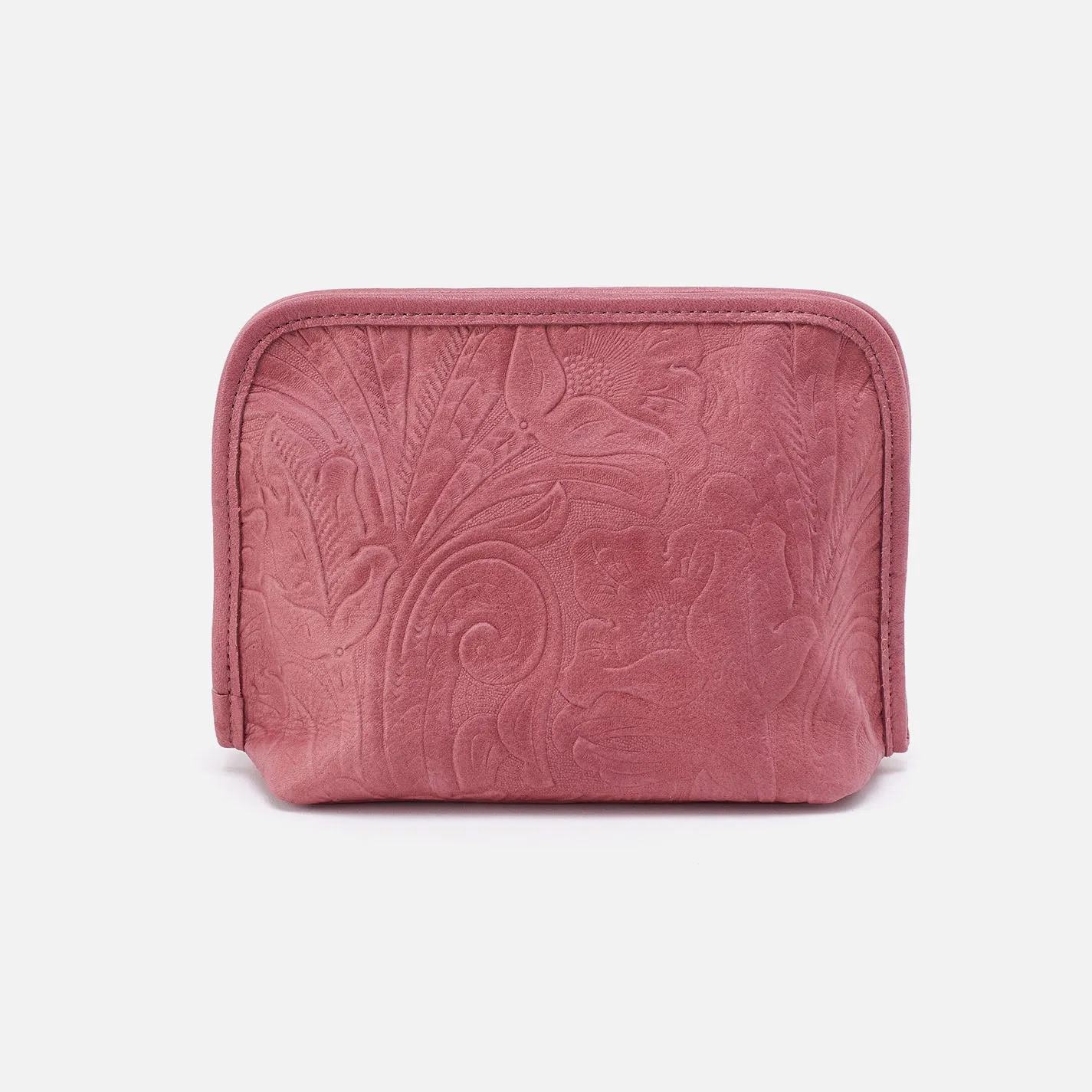 Beauty Cosmetic Pouch In Tooled Embossed Leather - Mauve Tooled Emboss