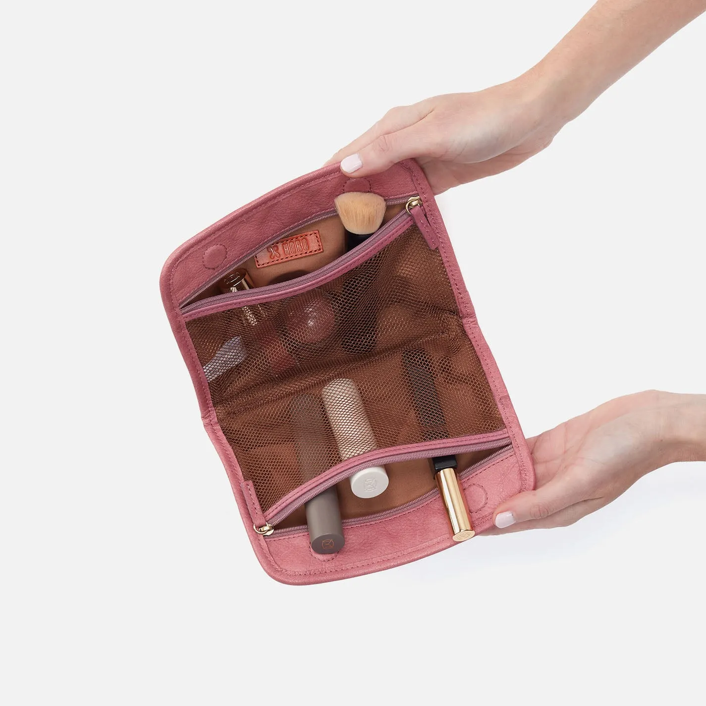 Beauty Cosmetic Pouch In Tooled Embossed Leather - Mauve Tooled Emboss