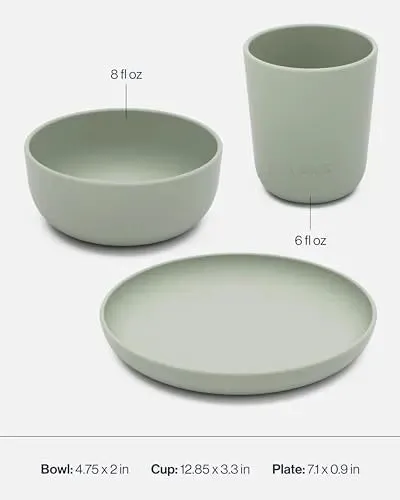 Big Bites Kids Dinnerware Full Set - Sage (7 Pieces)