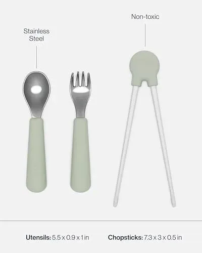 Big Bites Kids Dinnerware Full Set - Sage (7 Pieces)