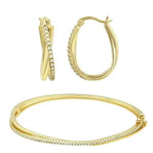 Brilliance Fine Jewelry 26475001 14KT Gold Plated Sterling Silver Round Simulated Diamond Bangle and Earring Set