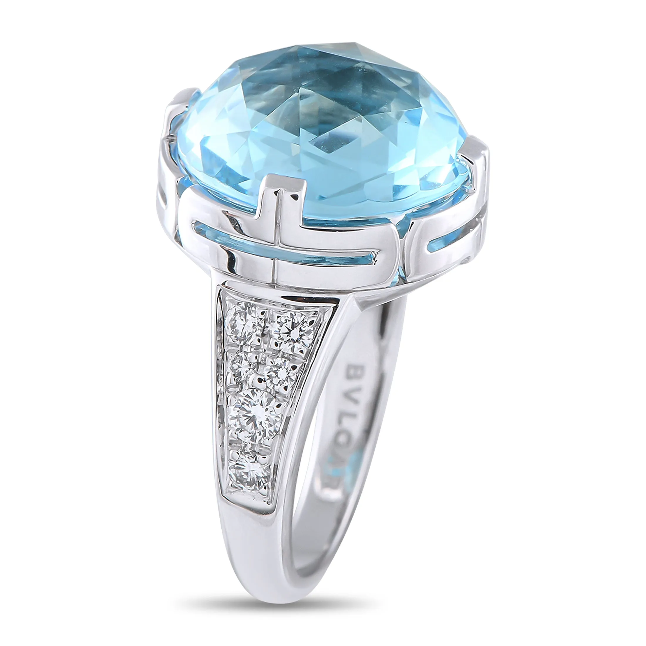 Bvlgari Parentesi 18K White Gold Diamond and Topaz Ring BV10-050525