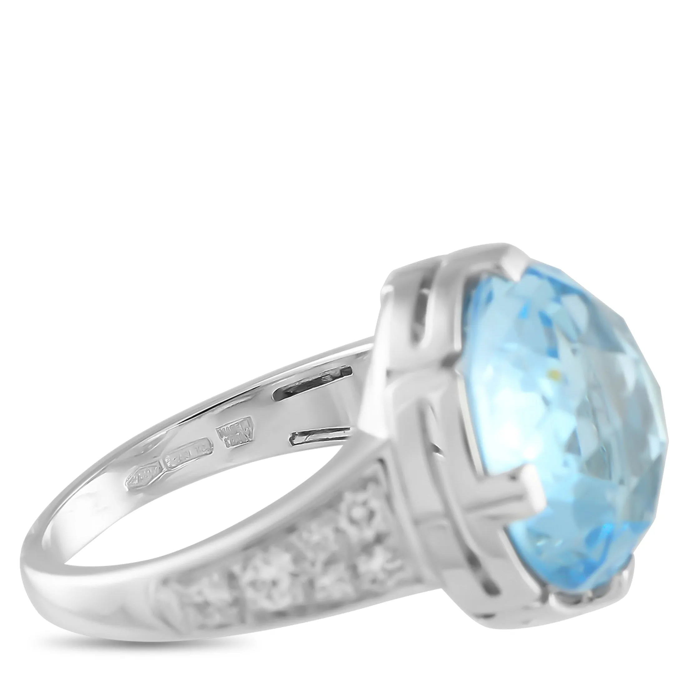 Bvlgari Parentesi 18K White Gold Diamond and Topaz Ring BV10-050525