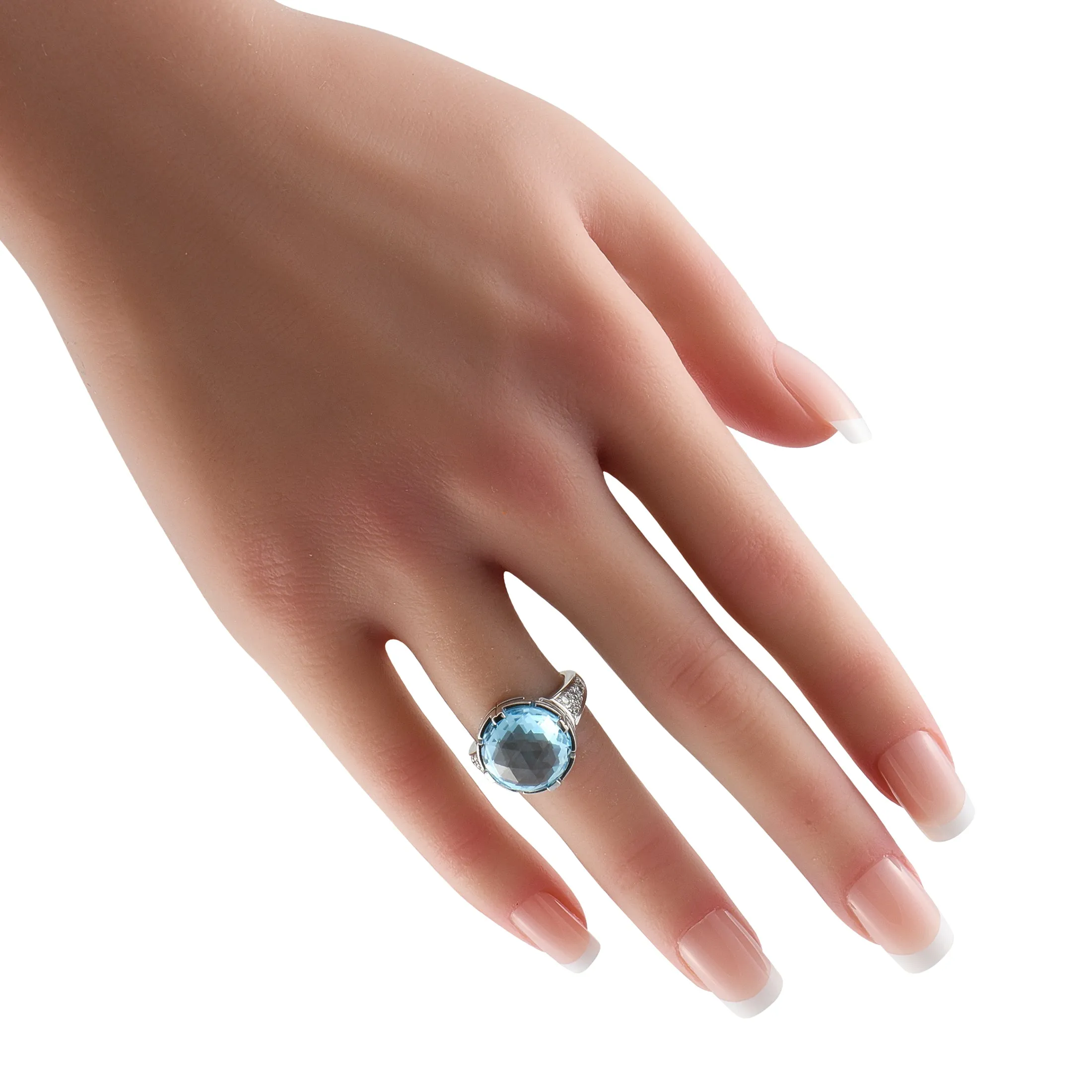 Bvlgari Parentesi 18K White Gold Diamond and Topaz Ring BV10-050525