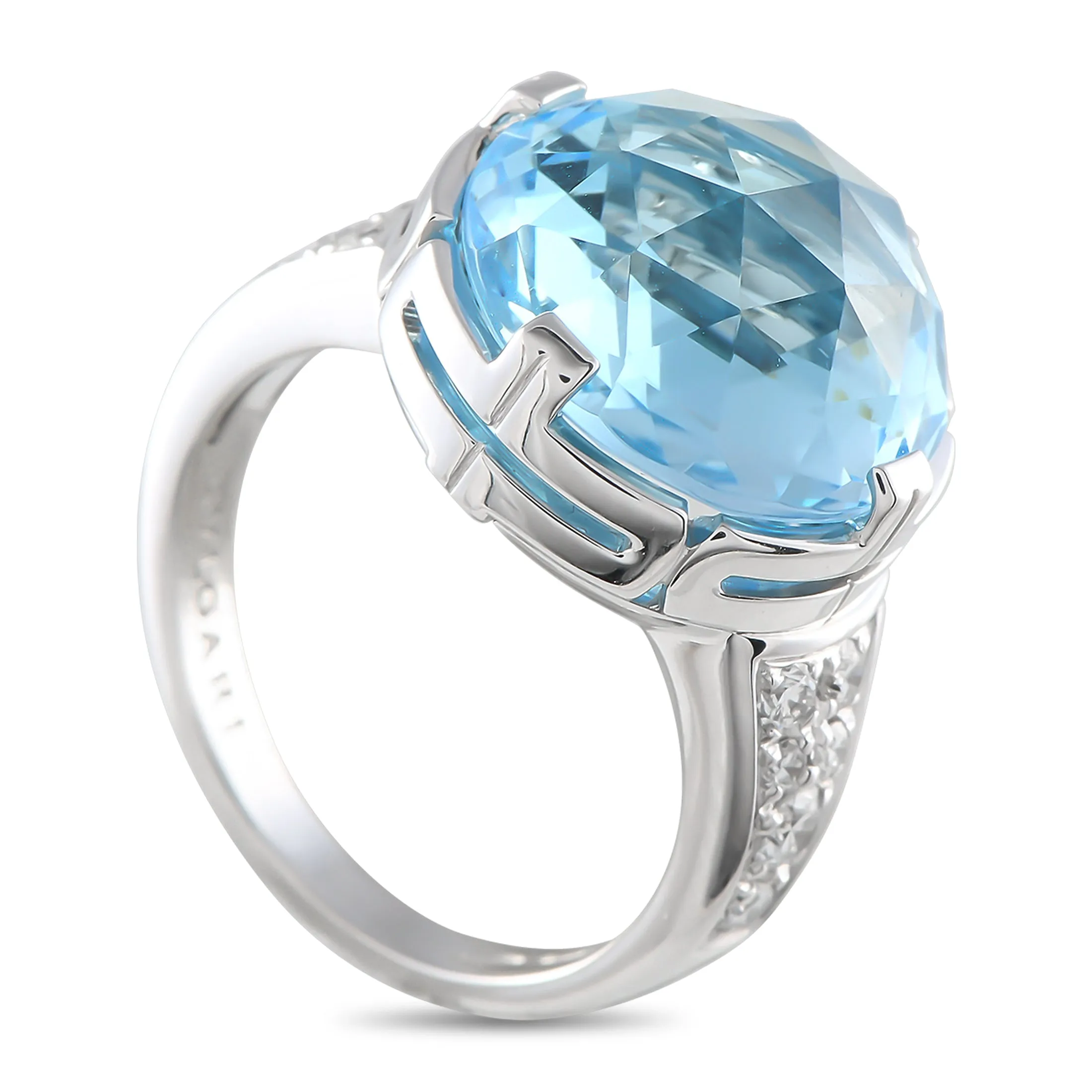 Bvlgari Parentesi 18K White Gold Diamond and Topaz Ring BV10-050525