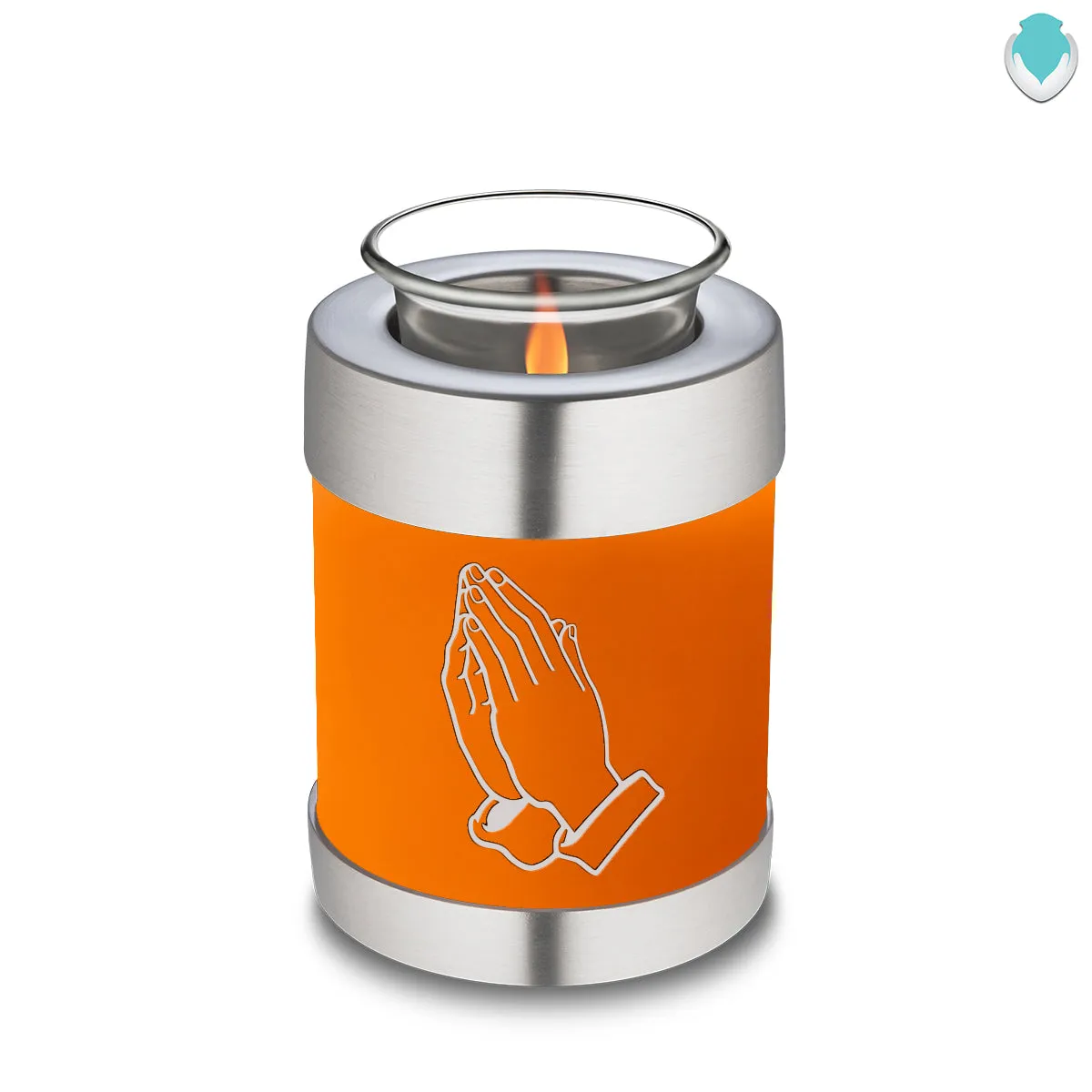 Candle Holder Embrace Burnt Orange Praying Hands Cremation Urn