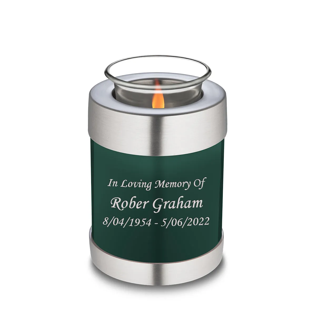 Candle Holder Embrace Green Custom Engraved Text Cremation Urn