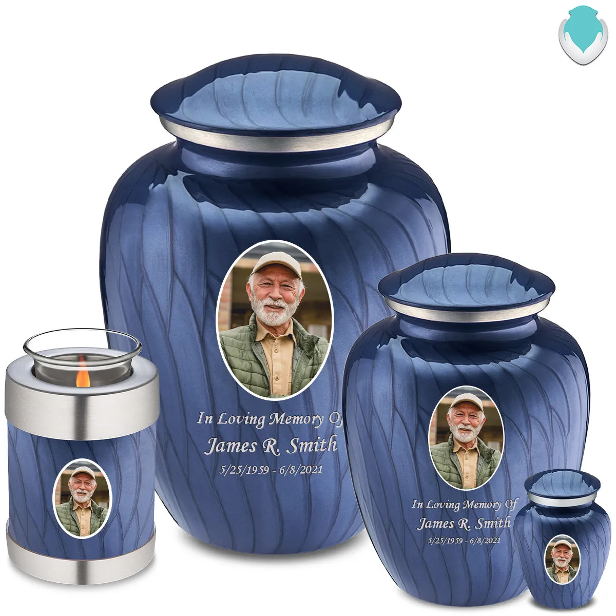 Candle Holder Embrace Pearl Cobalt Blue Portrait Cremation Urn