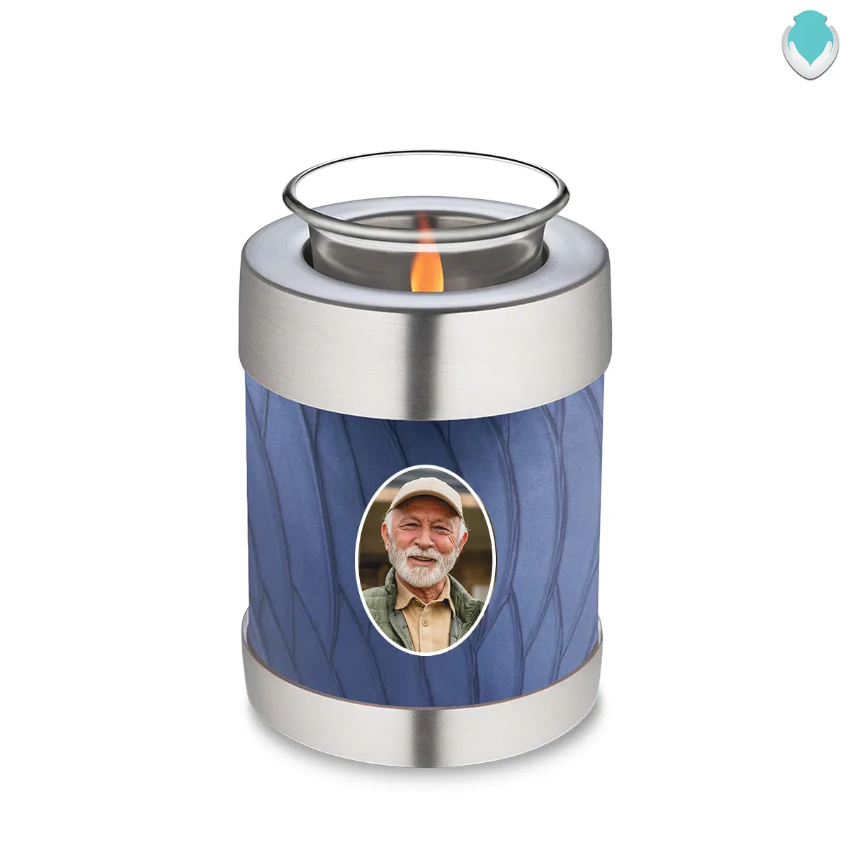 Candle Holder Embrace Pearl Cobalt Blue Portrait Cremation Urn