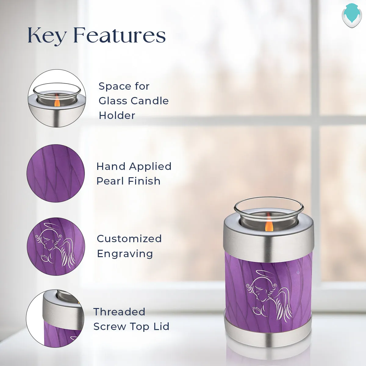 Candle Holder Embrace Pearl Purple Angel Cremation Urn