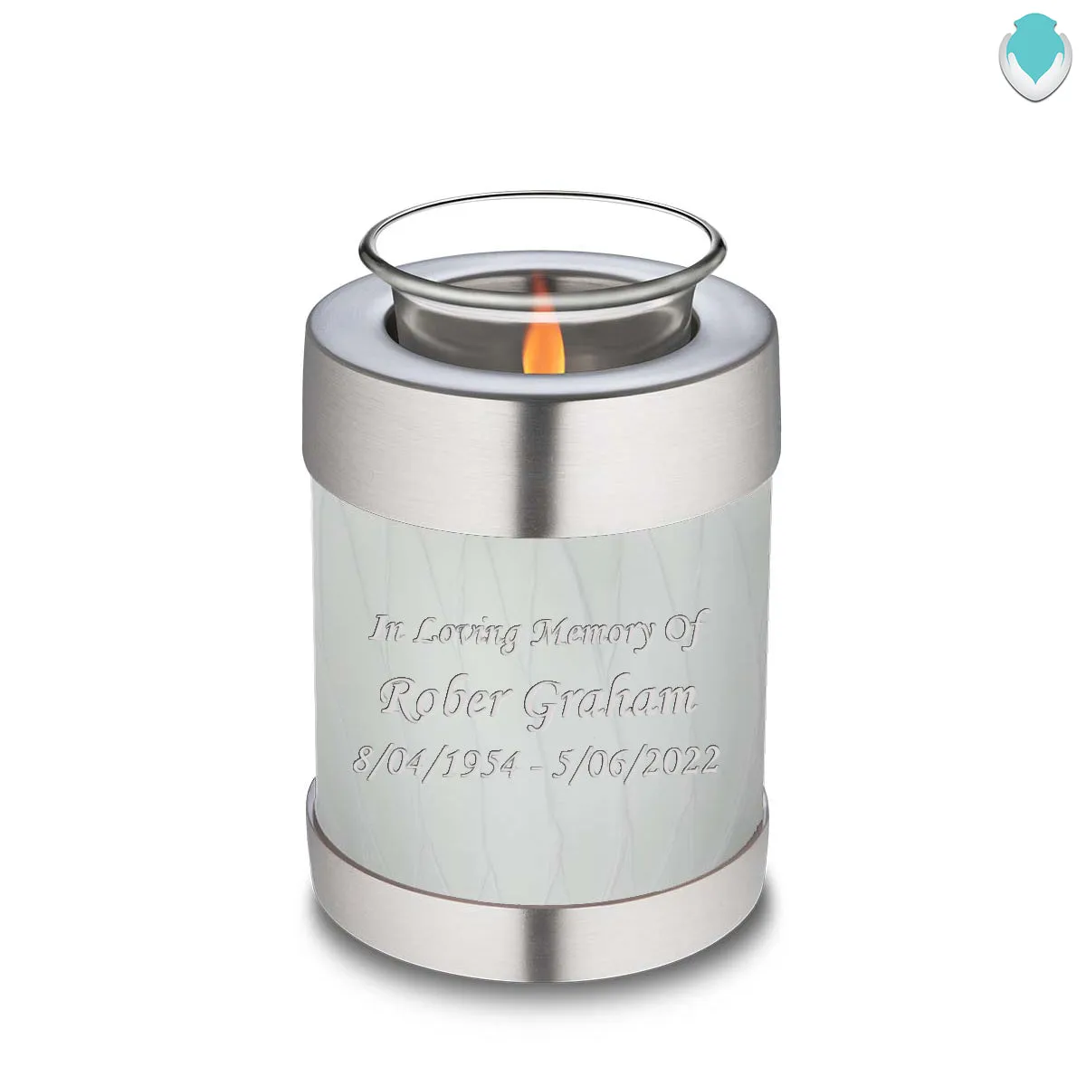 Candle Holder Embrace Pearl White Custom Engraved Text Cremation Urn