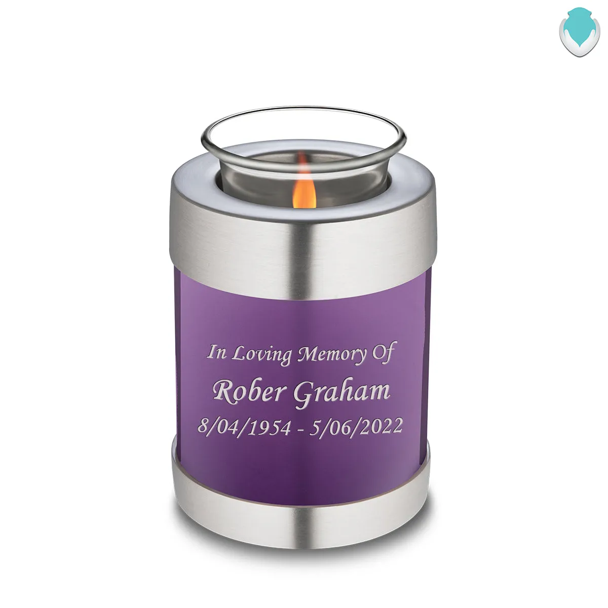 Candle Holder Embrace Purple Custom Engraved Text Cremation Urn