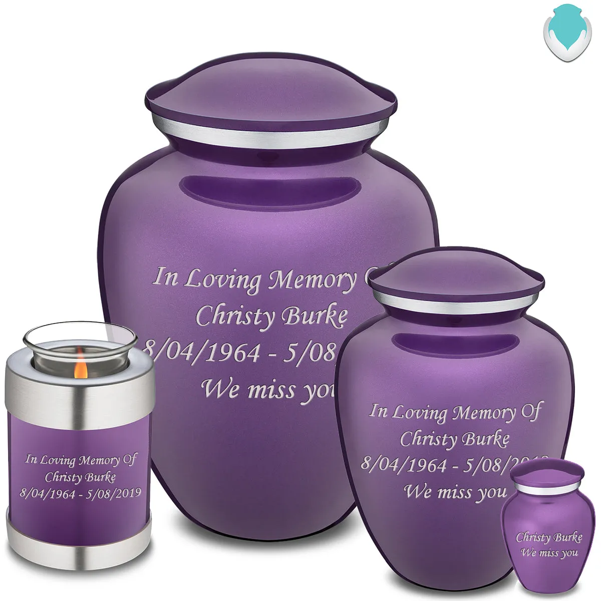 Candle Holder Embrace Purple Custom Engraved Text Cremation Urn
