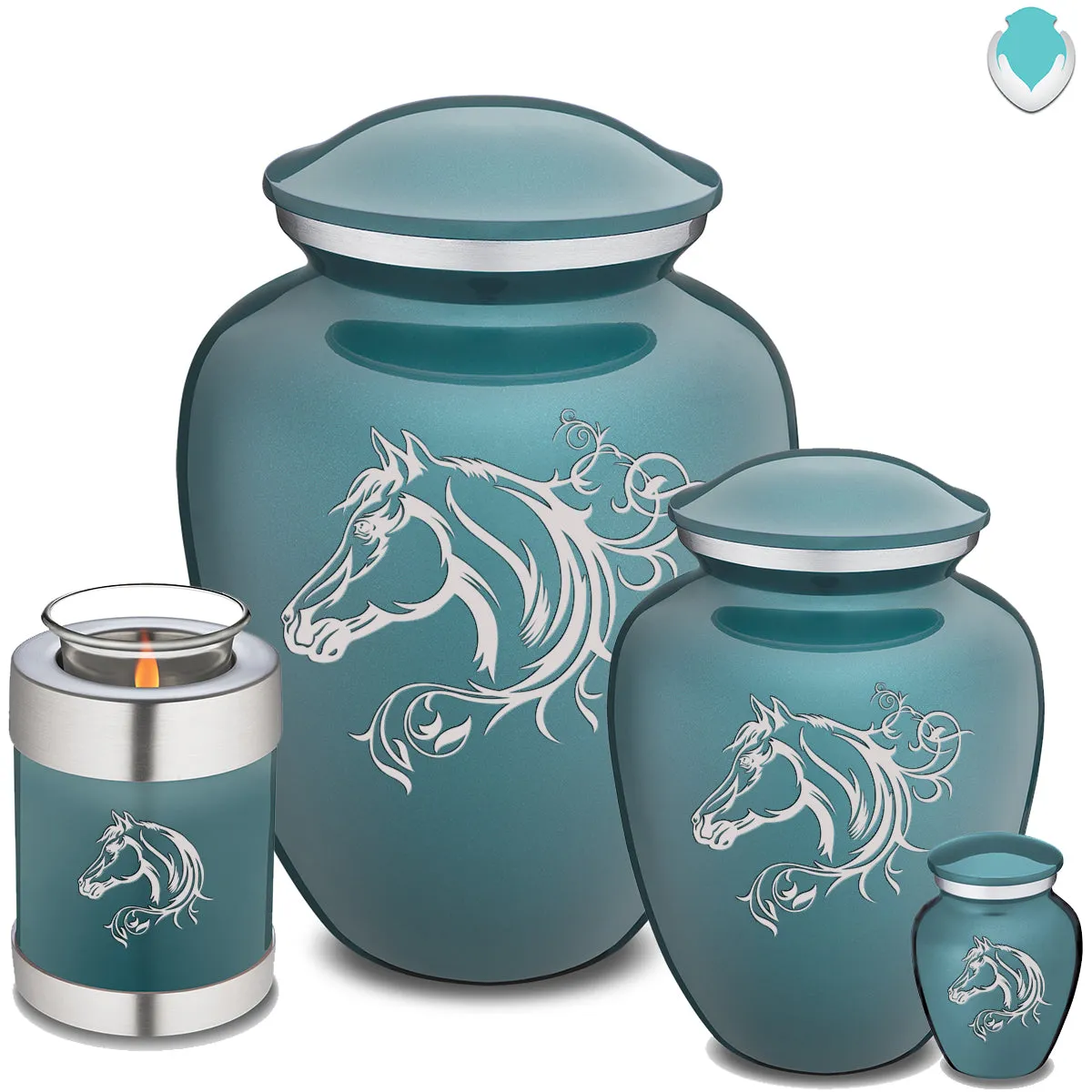 Candle Holder Embrace Teal Horse Cremation Urn