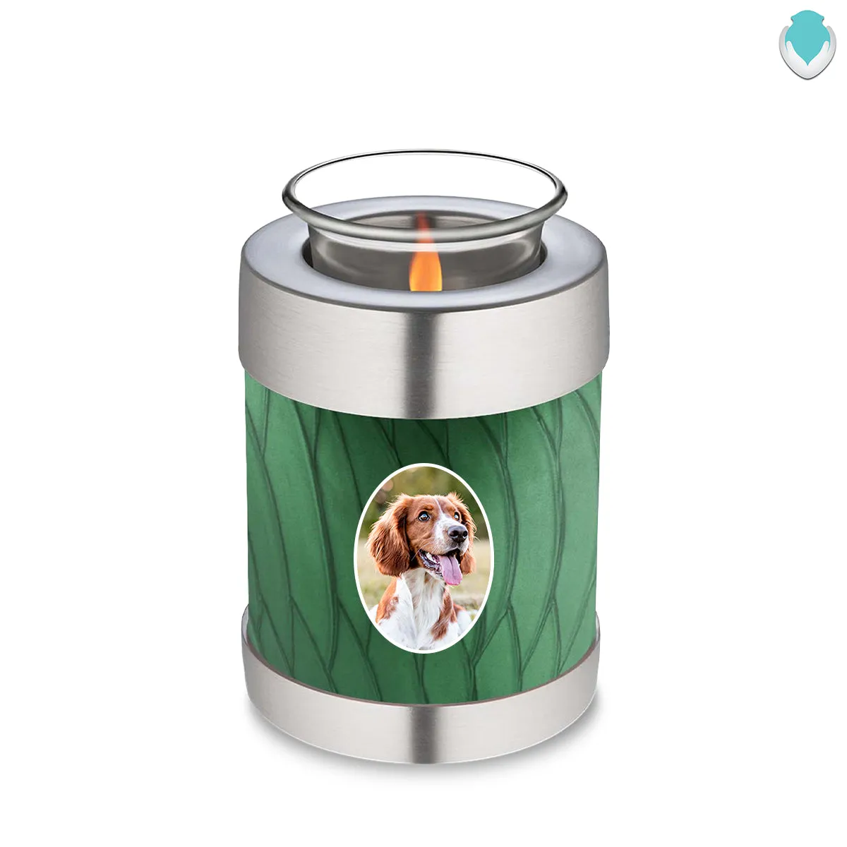 Candle Holder Pet Embrace Pearl Green Portrait Cremation Urn