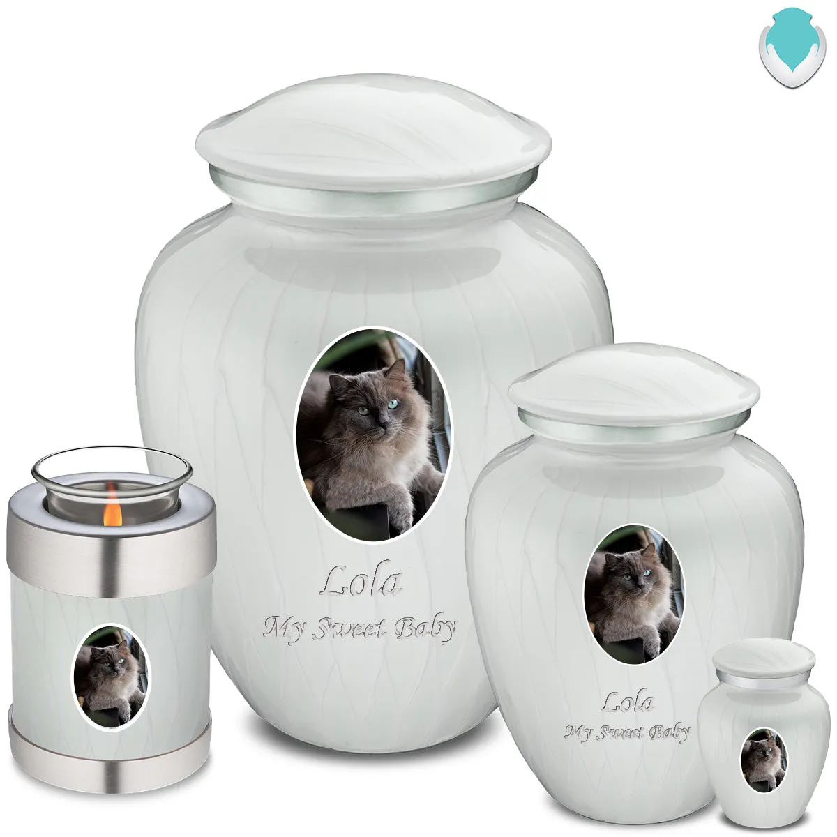 Candle Holder Pet Embrace Pearl White Portrait Cremation Urn