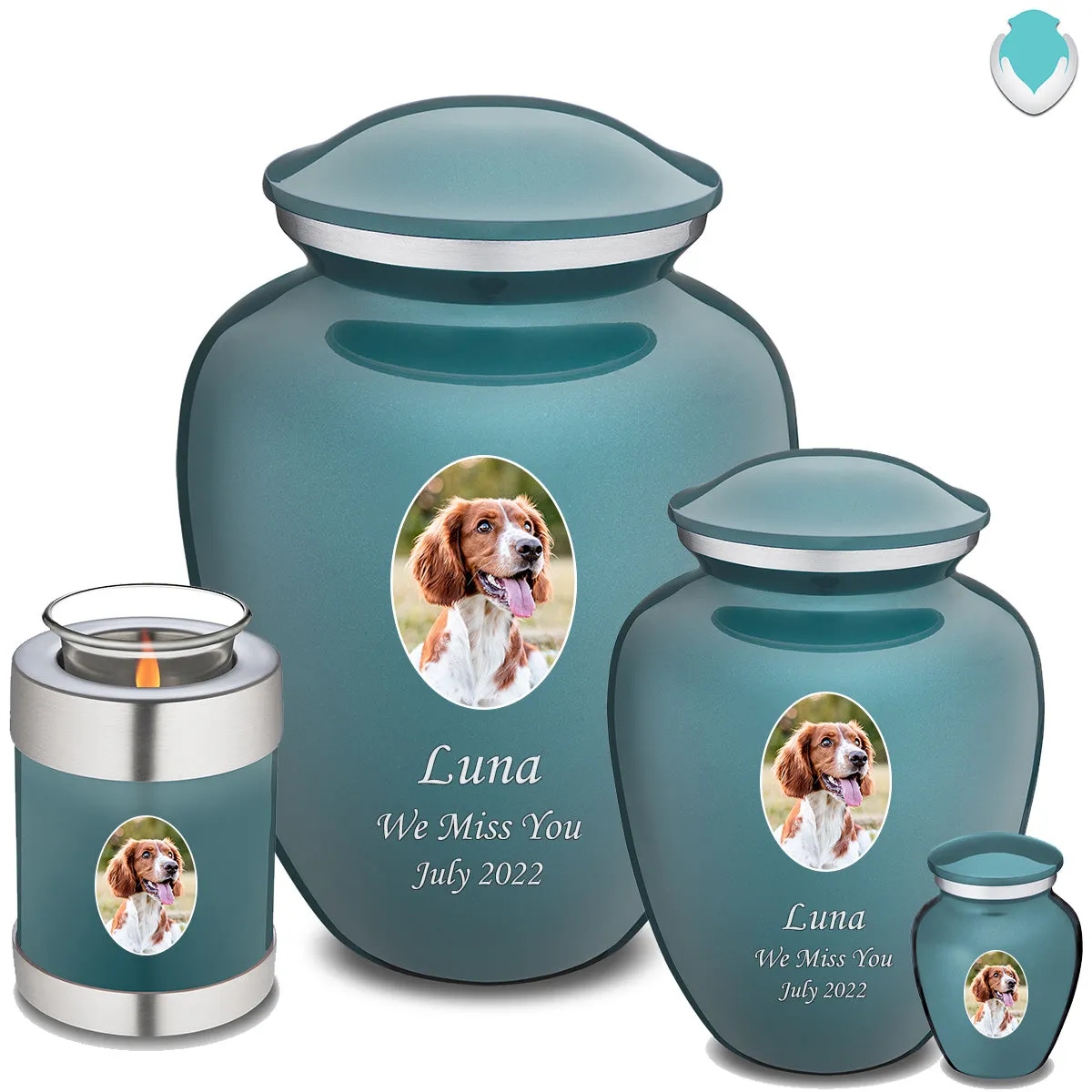 Candle Holder Pet Embrace Teal Portrait Cremation Urn