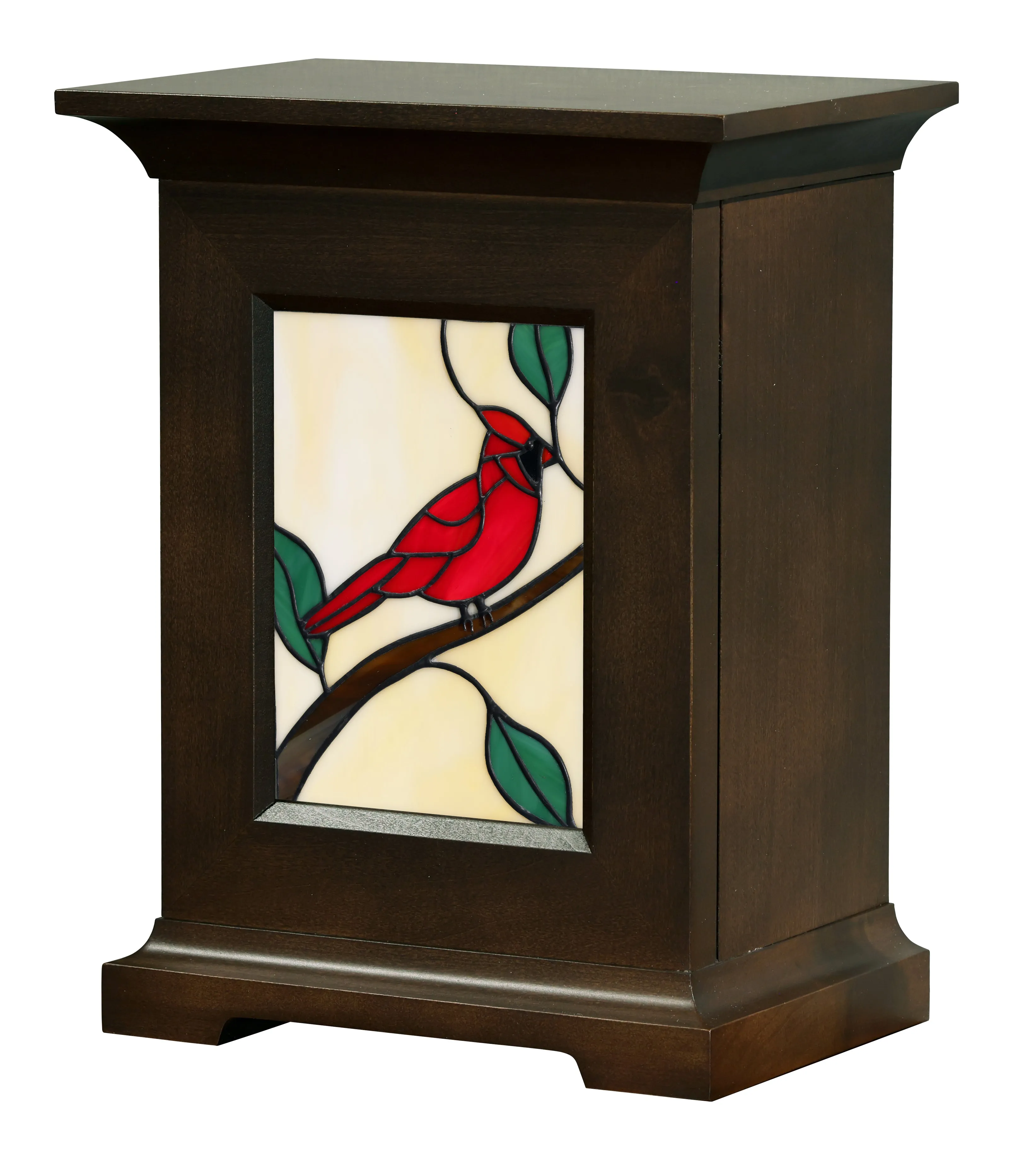 Cardinal Stain Glass Wood Urn
