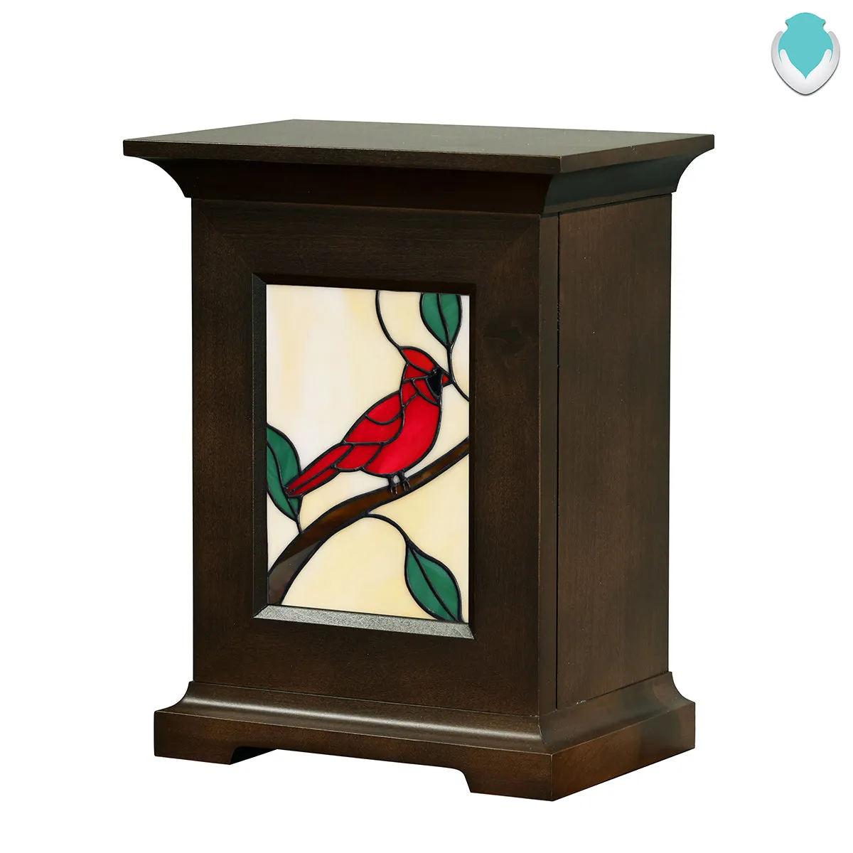 Cardinal Stain Glass Wood Urn