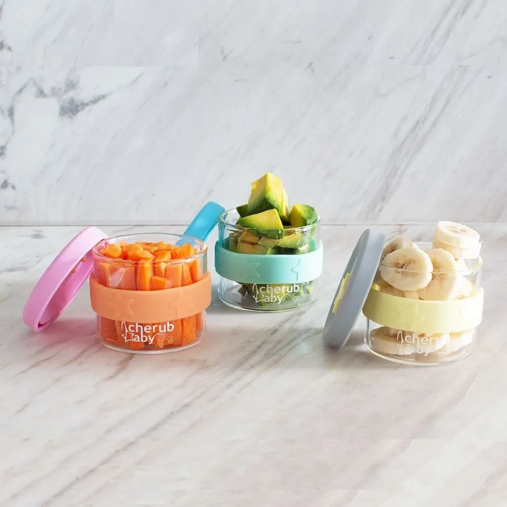 Cherub Baby Silicone & Glass Baby Food Storage 3PK 120ml