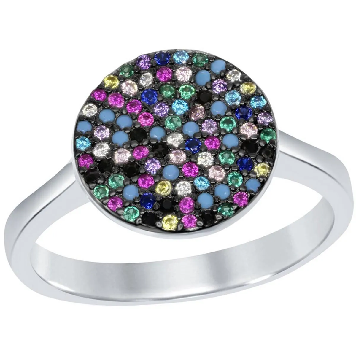 Classic Women's Silver Round Multi-Color CZ Ring - W-1911