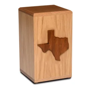 CLEARANCE ADULT Solid Oak Tower Urn with Artisan Applique  - State Pride - Texas