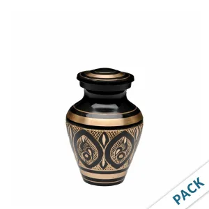 CLEARANCE - KEEPSAKE -Brass Urn -1570-  Hand Etched Art Deco - Black & Gold - Pack of 10