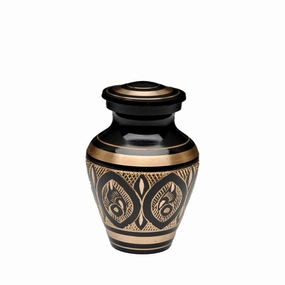 CLEARANCE - KEEPSAKE -Brass Urn -1570-  Hand Etched Art Deco - Black & Gold