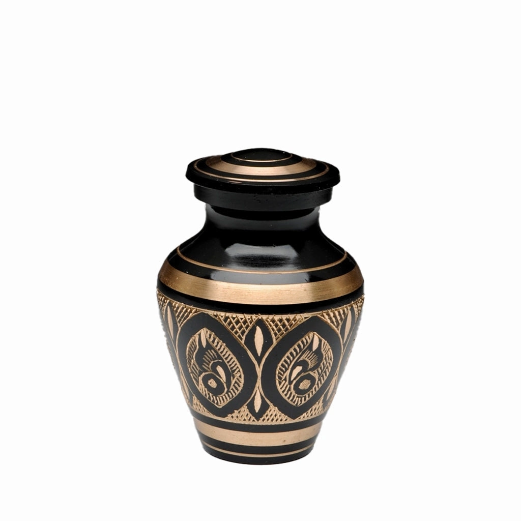 CLEARANCE - KEEPSAKE -Brass Urn -1570-  Hand Etched Art Deco - Black & Gold