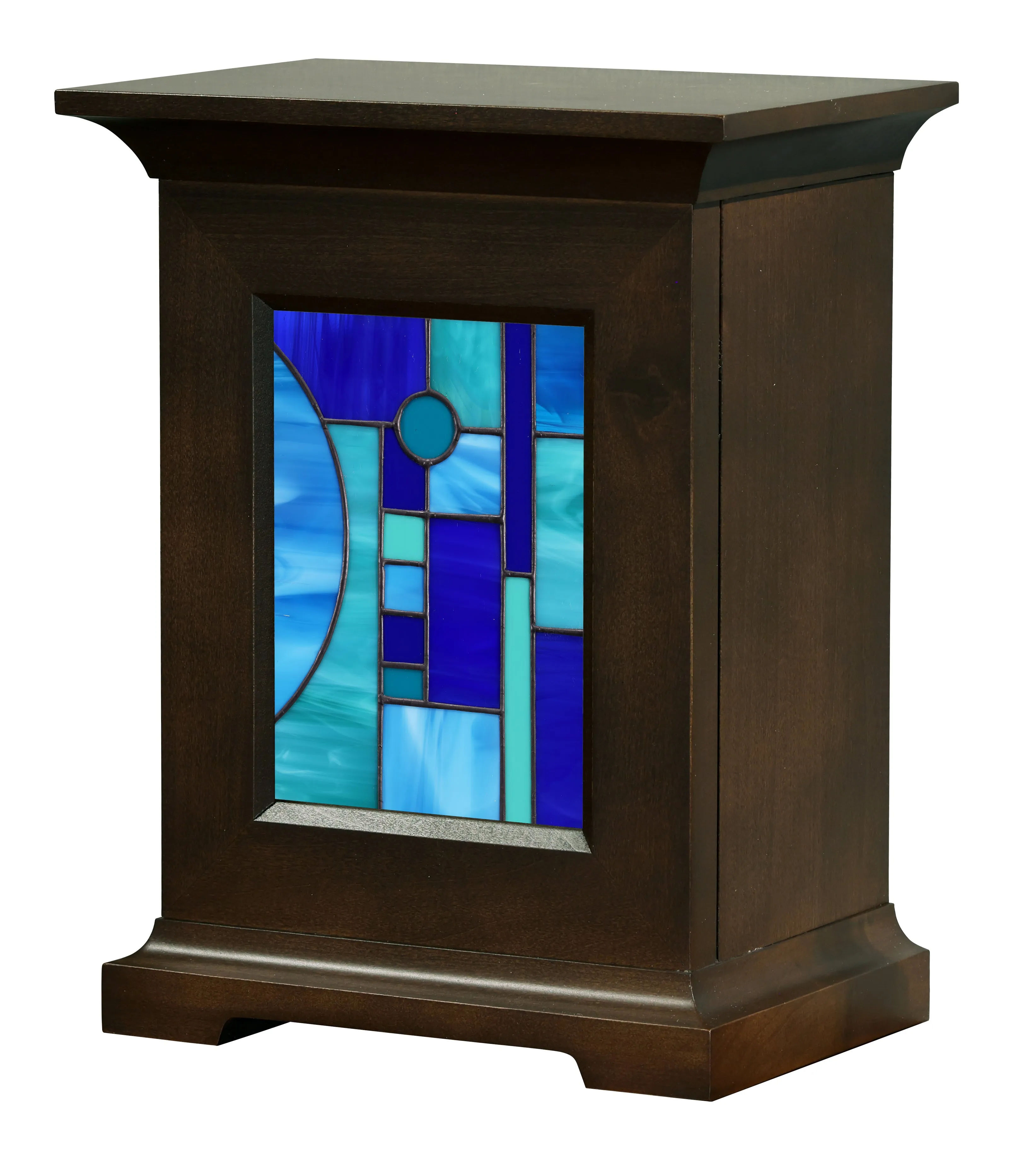 Contemporary Stain Glass Wood Urn