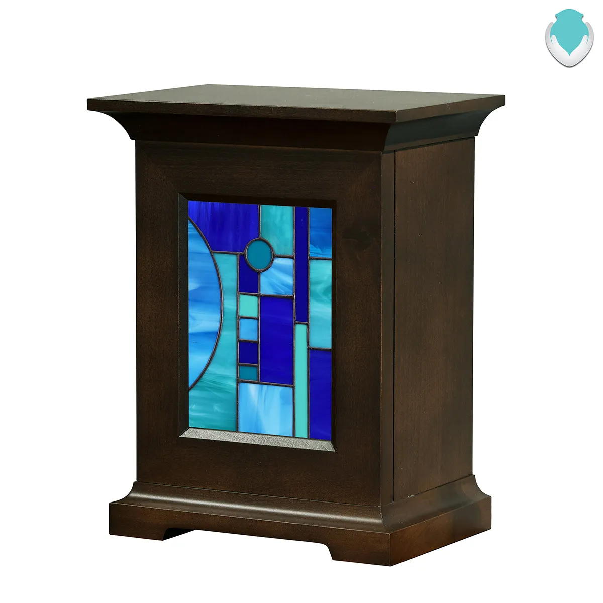 Contemporary Stain Glass Wood Urn