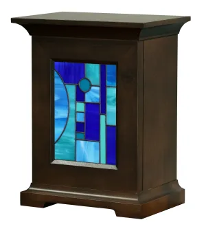 Contemporary Stain Glass Wood Urn